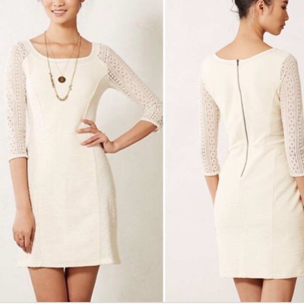 Anthropologie Bordeaux Ivory Lace Frost Dress